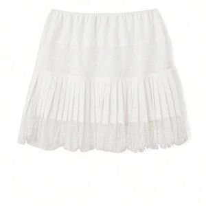 White Pleated Tiered Skater Mini Skirt